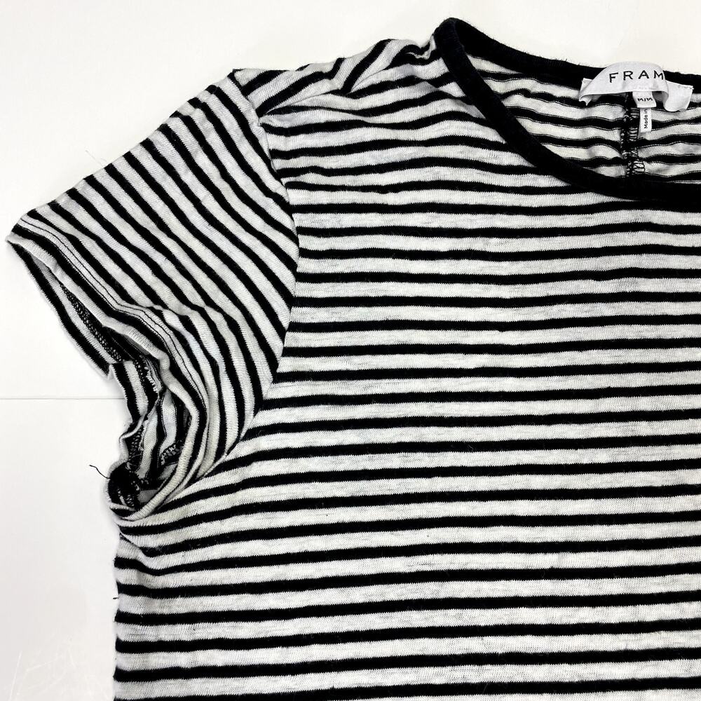 Frame Linen Classic Striped T-Shirt M Black White Crew Neck - Picture 7 of 15